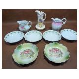 Vintage Berry Bowls, Cream Pitchers, Vase