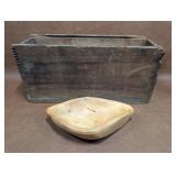 Antique Shipping Crate and Hand Hand Wooden Dish