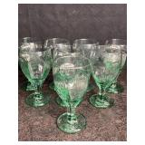 SET OF 8 LIBBEY GREEN CHIVALRY BLOWN GLASS