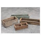Four Wooden Crate Boxes Distressed Wood Rustic