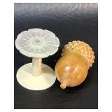 Carved MOP Thread Spool & Acorn Needle Case of