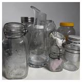 Lot of Glass Jars w/ Pitcher