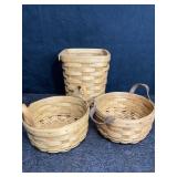 3 LONGABERGER HANDWOVEN BASKETS 1990ï¿½s
