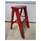 Vtg Red Wooden Step Stool