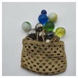 VINTAGE CROCHET BAG FULL OF MARBLES