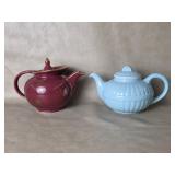 Two Vtg Hall Teapots Red Maroon Gold Rose
