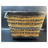 Handmade Woven Reed & Leather Strip Basket ,