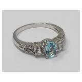 Sterling Silver Ring Blue Stone & White  Sapphire
