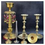 Lot of Brass Candlesticks 2 Marked Italy