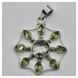 925 SILVER TOURMALINE AQUAMARINE STONE PENDANT