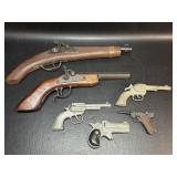 Vintage Toy Pistols Guns , Flintlock, Derringer ,