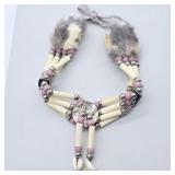 NATIVE AMERICAN STYLE BONE, SILVER & PINK BEADS