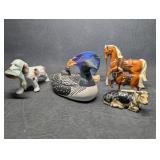 Vintage Cast Metal Toy Horses, Dog w/ Duck