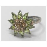 Sterling Silver Peridot Cluster Ring