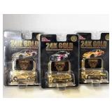 3 NOS 24K Gold Die Cast Cars NASCAR 50th