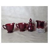 Ruby Red Cream & Sugar , Flash Glass Clear Cut