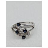 14K WHITE GOLD DIAMOND & SAPPHIRE RING SZ. ,
