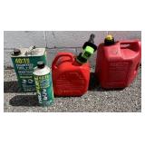 2 Gas Cans & 2 Cycle Engine Fuel & Oil Partial