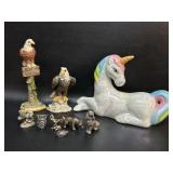 Vintage Figurines Pewter Animals, Ceramic Unicorn