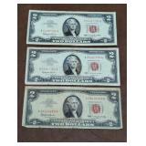 3 - 2 Dollars Red Seals 1963