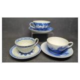 Japanese Flow Blue and White Teacup and Saucer