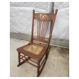 Vtg Cane Seat Rocking Chair Hand Painted Back