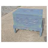 Modern Carved Pine Chest on Stand in Blue