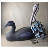 Decorative Wood & Metal Pelican & Large