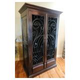 Large Wooden Cabinet W Iron Scrollwork Doors
