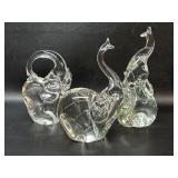 3 Lead Crystal Elephant Figurines Trunk Up