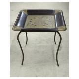 Mid Century Brass & Dark Wood Tray Table w/ Iron