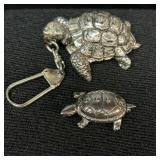 Sterling Silver Turtle Key Ring & Brooch 37.8g