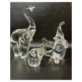 3 Lead Crystal Elephants Trunk Up , Small one has