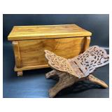 Small Vintage Pine Wood Trunk & Carved Folding.