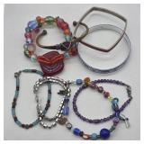 BRACELETS, BRASS, ENAMELED, GLASS BEADED,