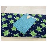 New Fabric Blue w/ Green Turtles , Fleece - 4 Yds