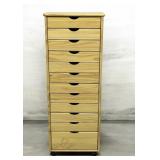 12 Drawer Pine Wood Rolling Cart Cabinet