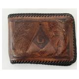Vintage Masonic Tooled Leather Wallet Freemason