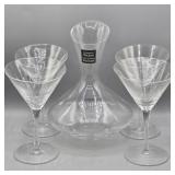 POLAND GLASS DECANTER & 4 CRACKLE WINE GLASSES
