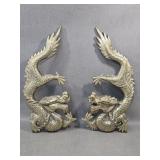 Heavy Brass Wall-Mount Chinese Dragons