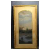 Framed Original Chalk Landscape Painting , Framed