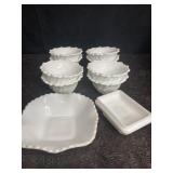 8 INDIANA GLASS WHITE MILK GLASS WILD ROSE BERRY