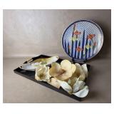 Japanese Black Serving Tray w/ Floral Art ++