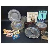 Vtg Ashtrays Tucan Art Deco, Blenko w/ Chip, +