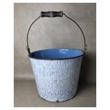 Antique Blue Splatterware Enamelware Bucket Pail