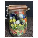 STRAWBERRY 1L JAR FULL OF MARBLES W/ LATCHING LID