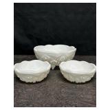 3 MILK GLASS BOWLS McKEE TOLTEC PATTERN FOOTED