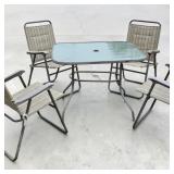 5 PC. PATIO SET 4 CHAIRS & GLASS TOP TABLE 38"
