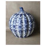 Vtg Chinese Porcelain Tall Blue and White Pumpkin