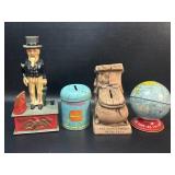 Vintage Coin Banks Metal Globe, Plastic Uncle S